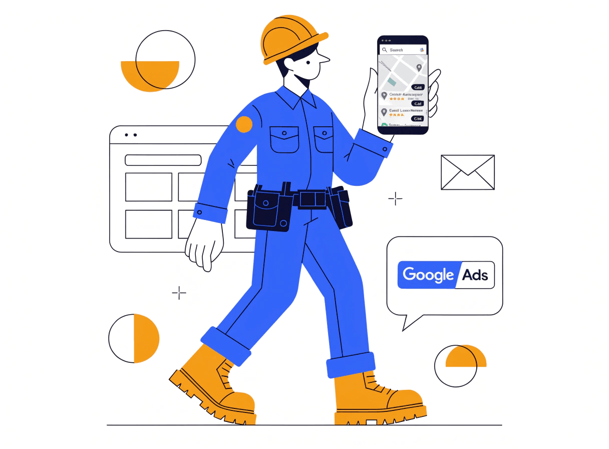 a plumber using a smartphone to manage their digital marketing — showing google maps results for local plumbing businesses