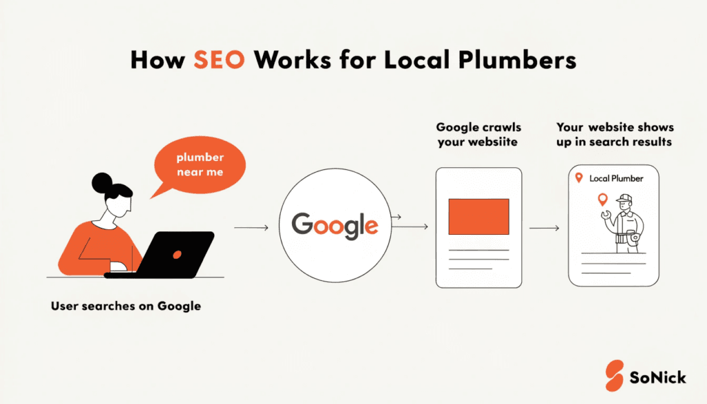 diagram explaining how local seo works for a plumbing business