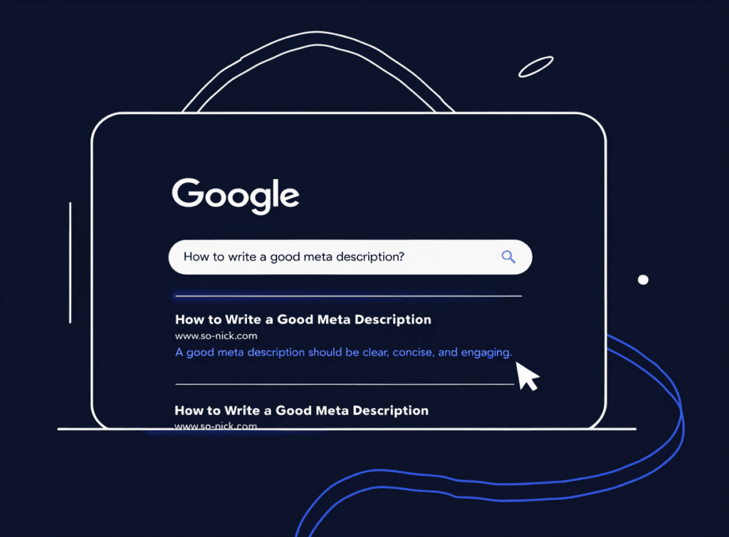 illustration showing a meta description highlighted on a google search results page