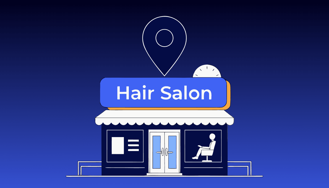 illustrated hair salon appearing at the top of google local search results with a google maps pin