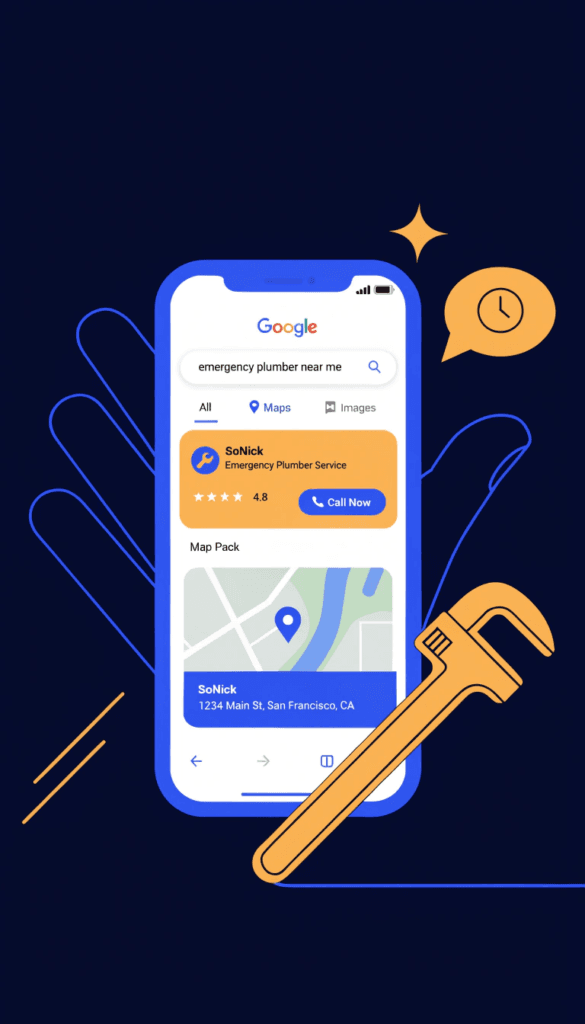 plumber checking local google search results on a smartphone to understand plumber seo