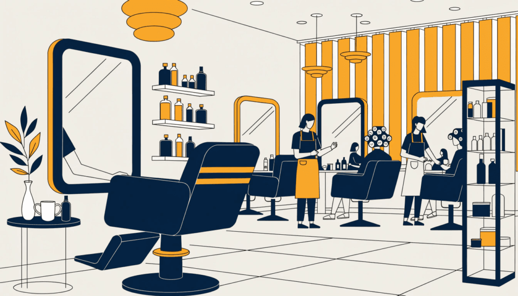 a modern salon interior illustrating a busy, well marketed hair and beauty business