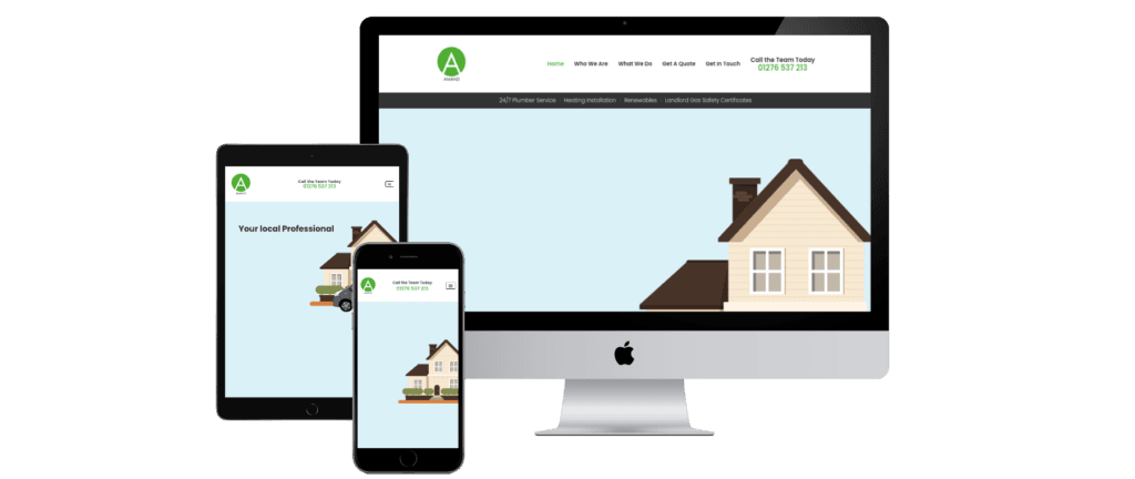Amanzi Heating plumbing website homepage with quote generator