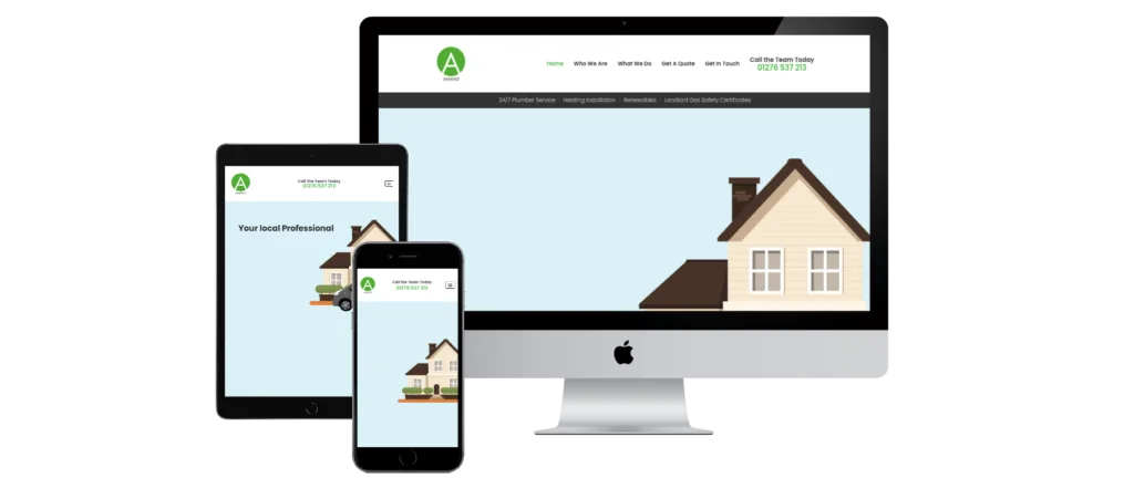 Amanzi Heating plumbing website homepage with quote generator