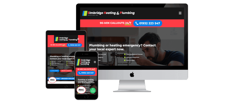 Elmbridge Heating and Plumbing website with animated design elements