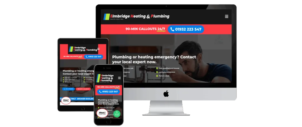 Elmbridge Heating and Plumbing website with animated design elements