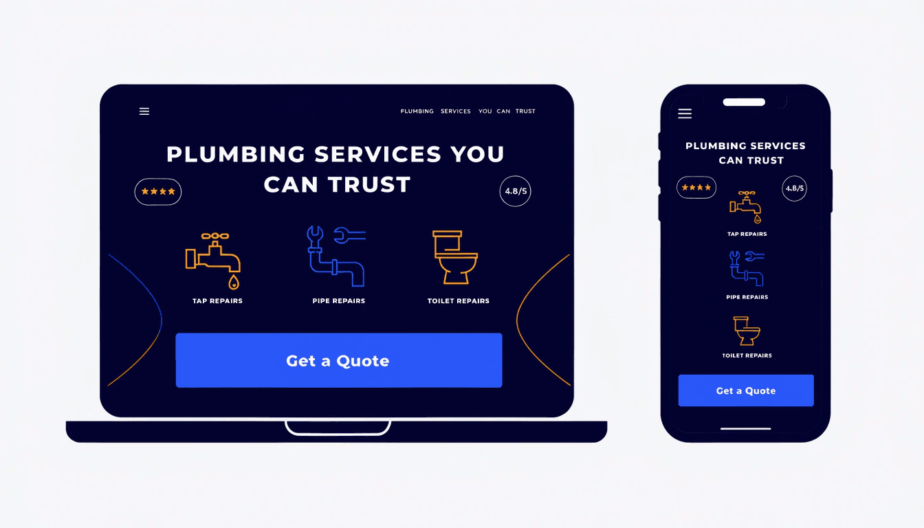 examples of effective plumbing website design shown on desktop and mobile