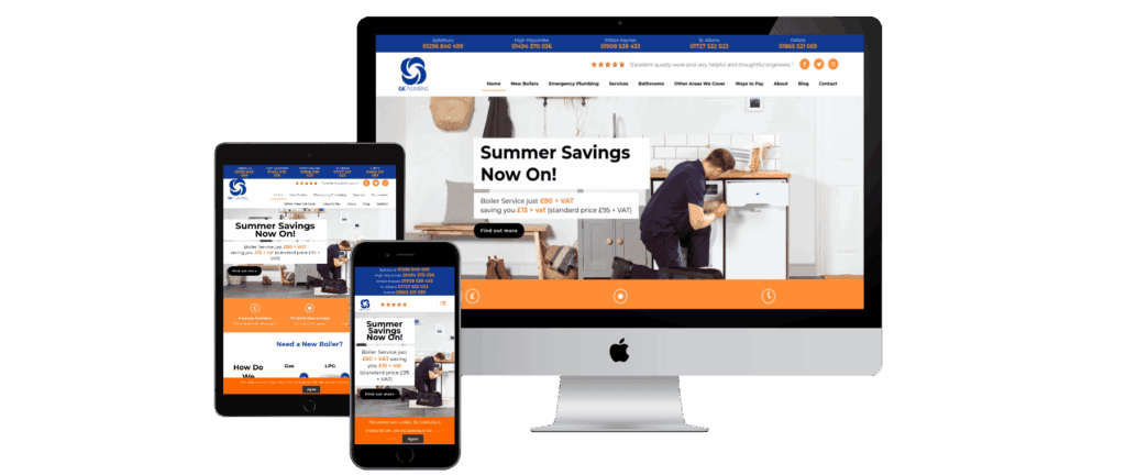 GK Plumbing website showing local SEO and click-to-call features