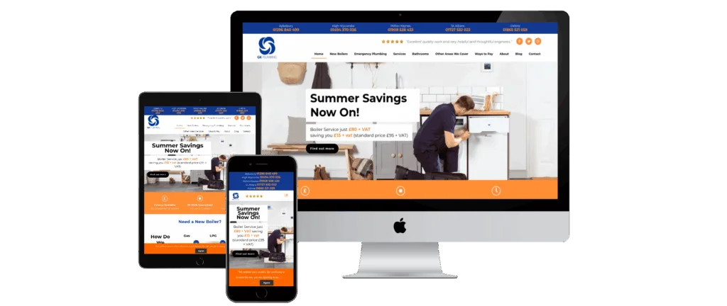 GK Plumbing website showing local SEO and click-to-call features