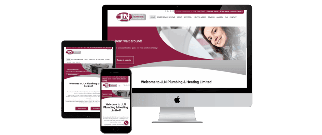 JLN Plumbing website with online booking and live Google reviews
