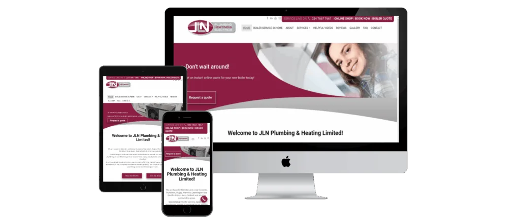 JLN Plumbing website with online booking and live Google reviews