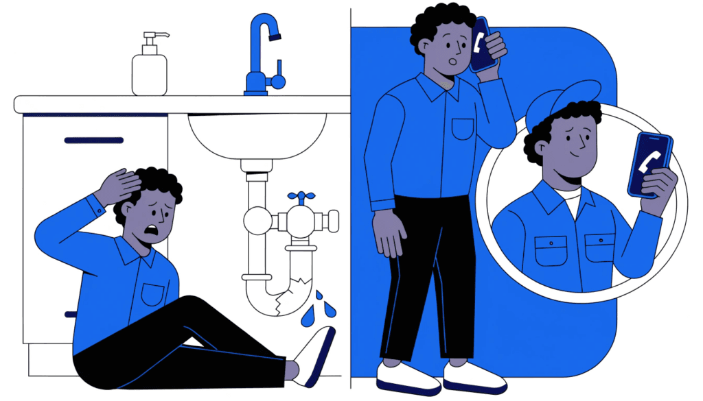 homeowner converting from problem to solution via a plumber landing page