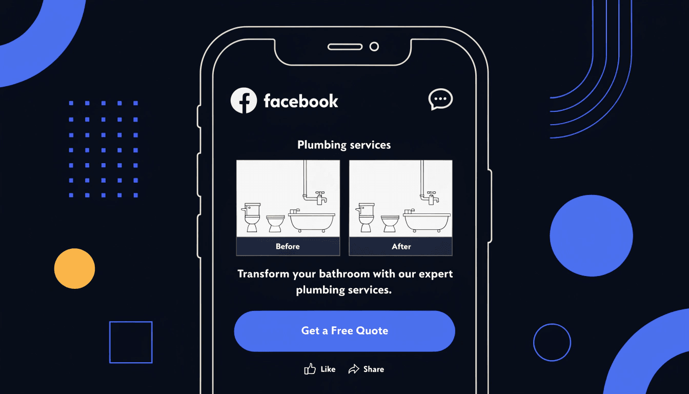 facebook ad for a plumbing business displayed on a smartphone screen