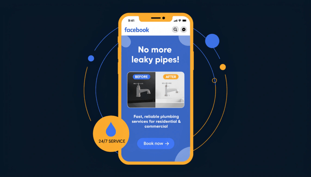 facebook ads on a smartphone for a plumbing business