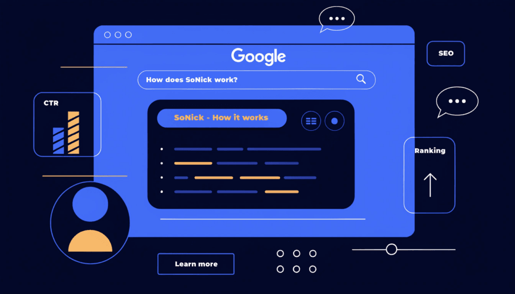 illustration of a title tag appearing as a clickable headline in google search results