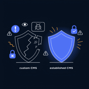 illustration showing the security risks of a custom cms compared to an established platform