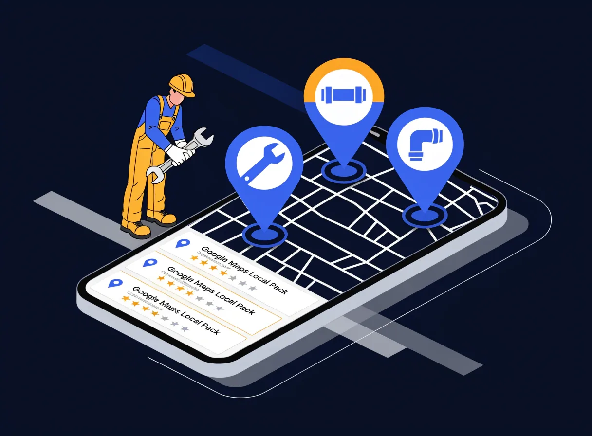 a smartphone showing a google maps local pack result for a plumbing business, illustrating local seo for plumbers