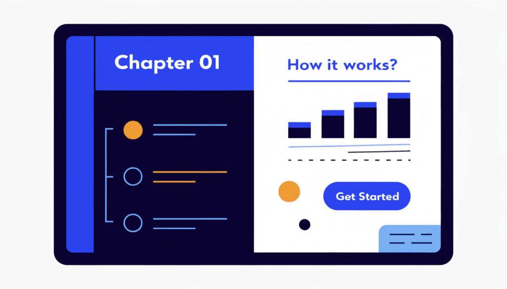 example structure of a marketing ebook showing chapters, content sections, and a call to action
