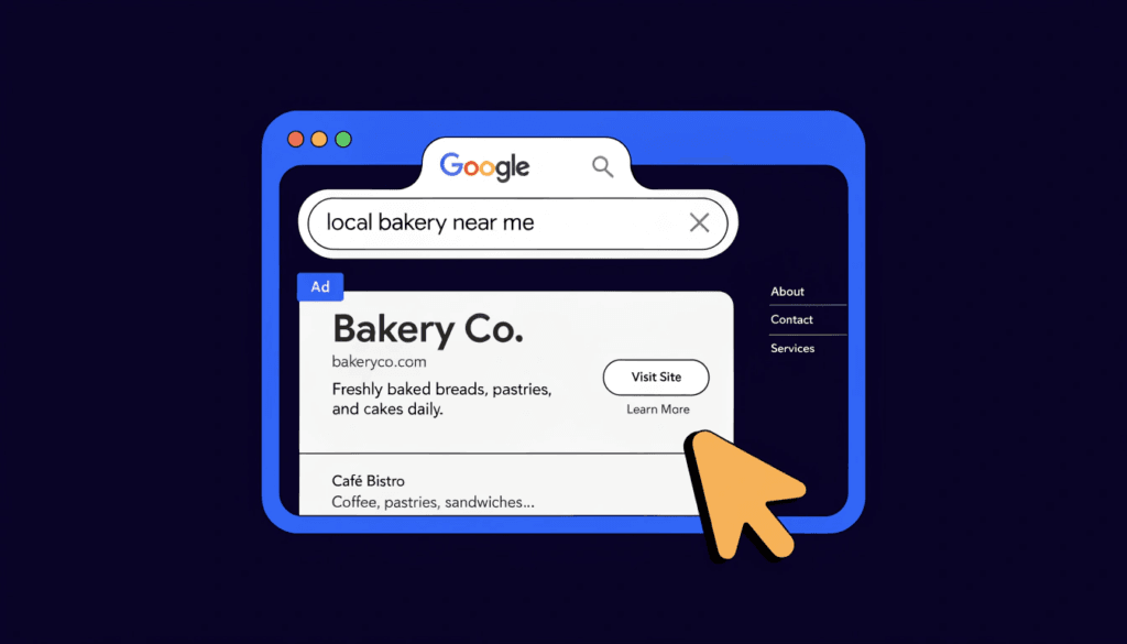 google ads appearing at the top of search results for a small business website