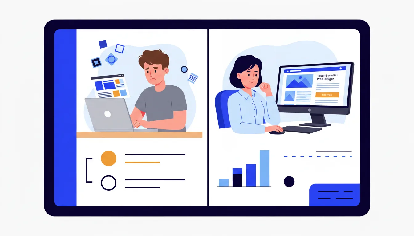 Illustration comparing building your own website versus hiring a professional web designer for a small business