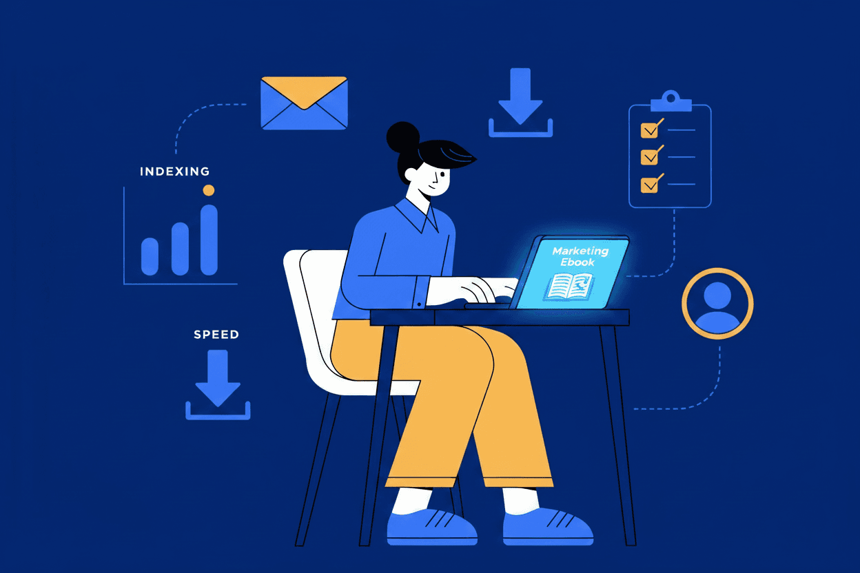 illustration of a small business owner using an ebook as a lead generation tool in their content marketing strategy