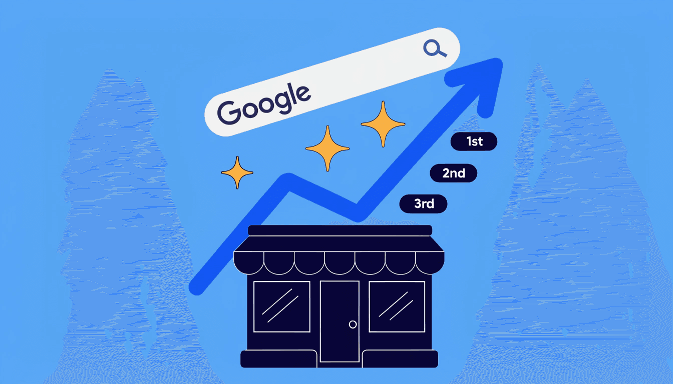 illustration of a small business rising to the top of google search results through seo