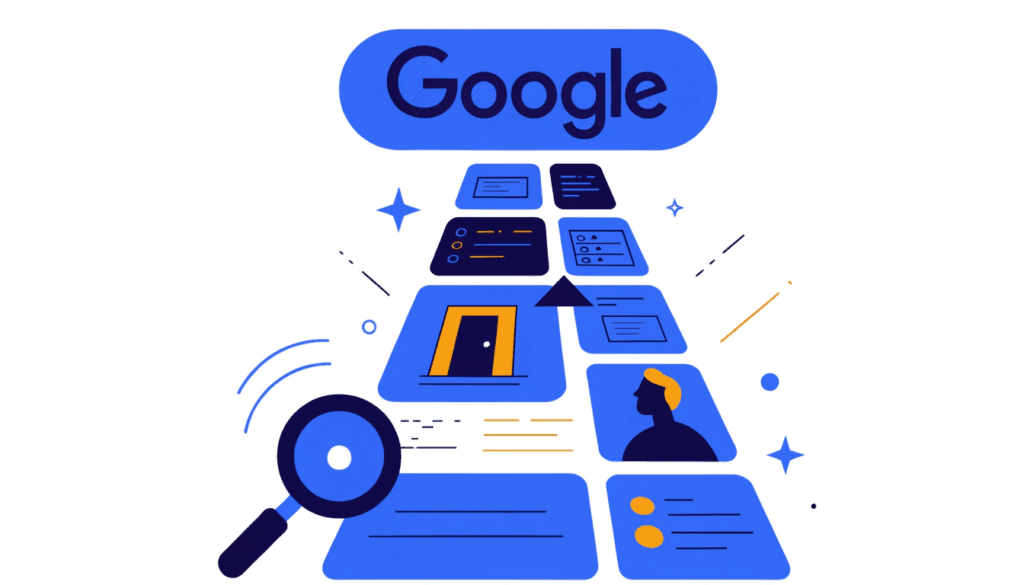 illustration showing a small business website climbing google search rankings through seo