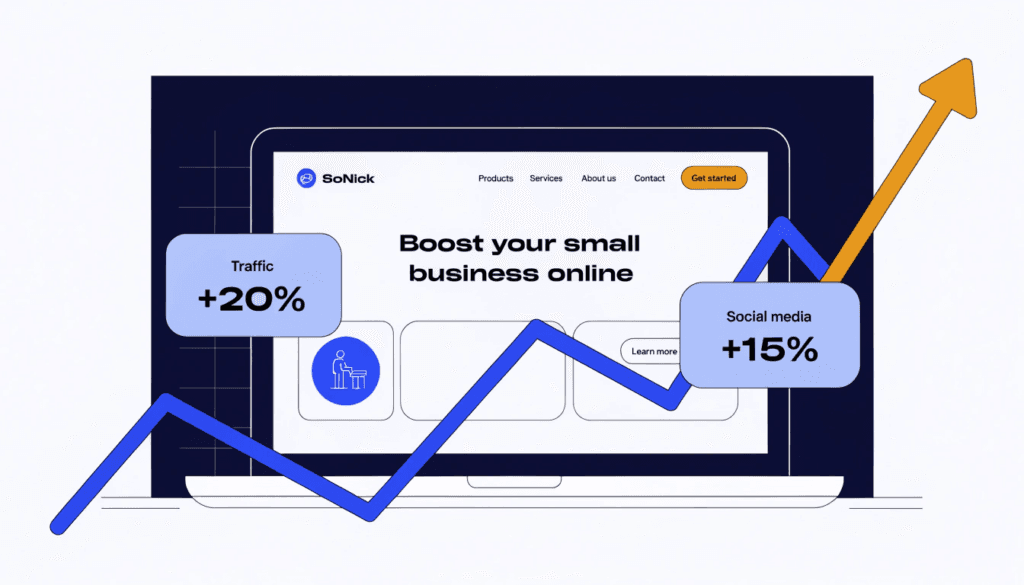 illustration showing a small business website with rising traffic on a laptop screen (2)