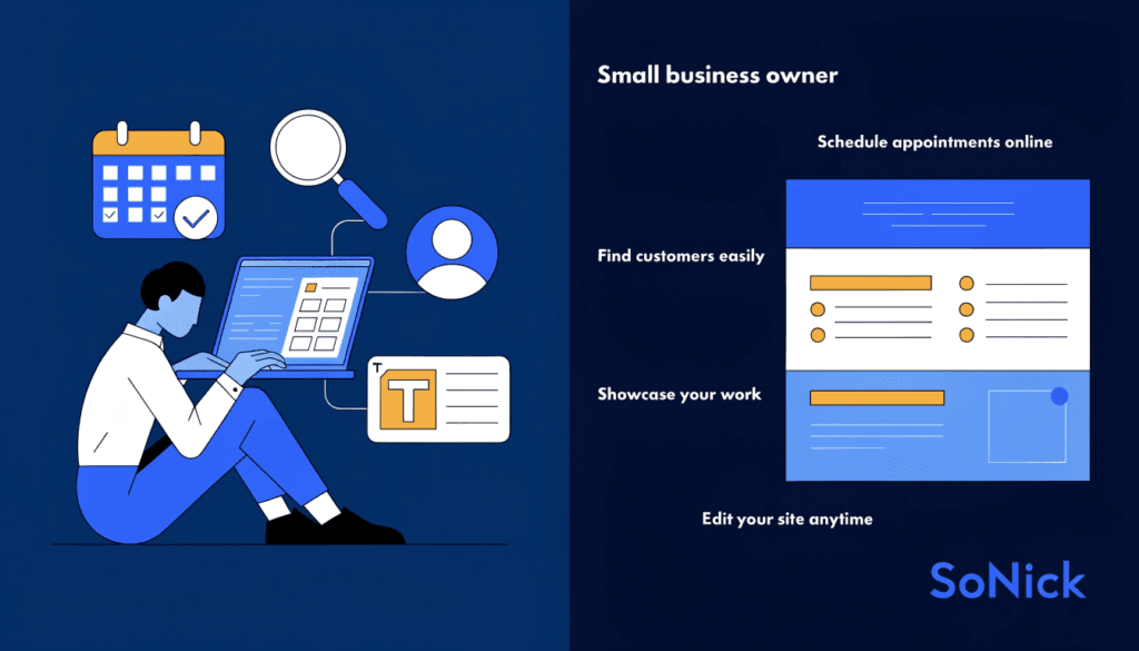 small business owner benefiting from a dynamic website with features like booking, seo, and personalisation