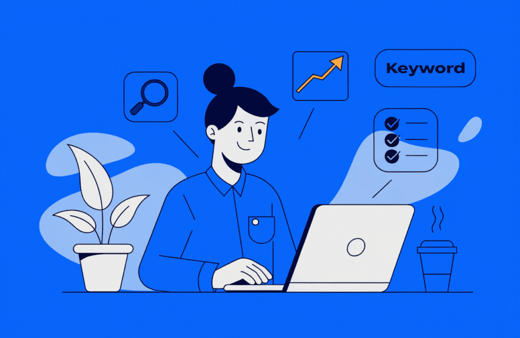 small business owner building an seo strategy at a laptop