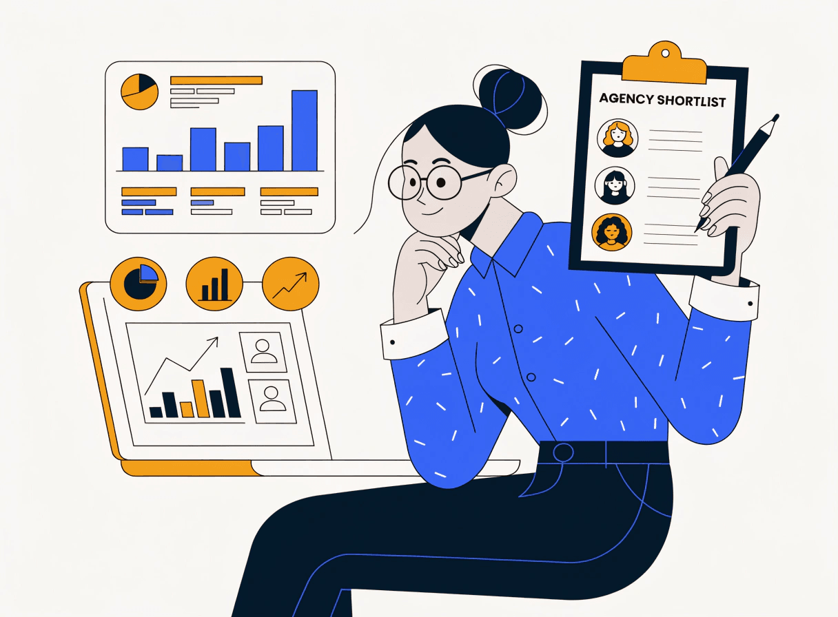 small business owner choosing an seo agency while reviewing website performance data