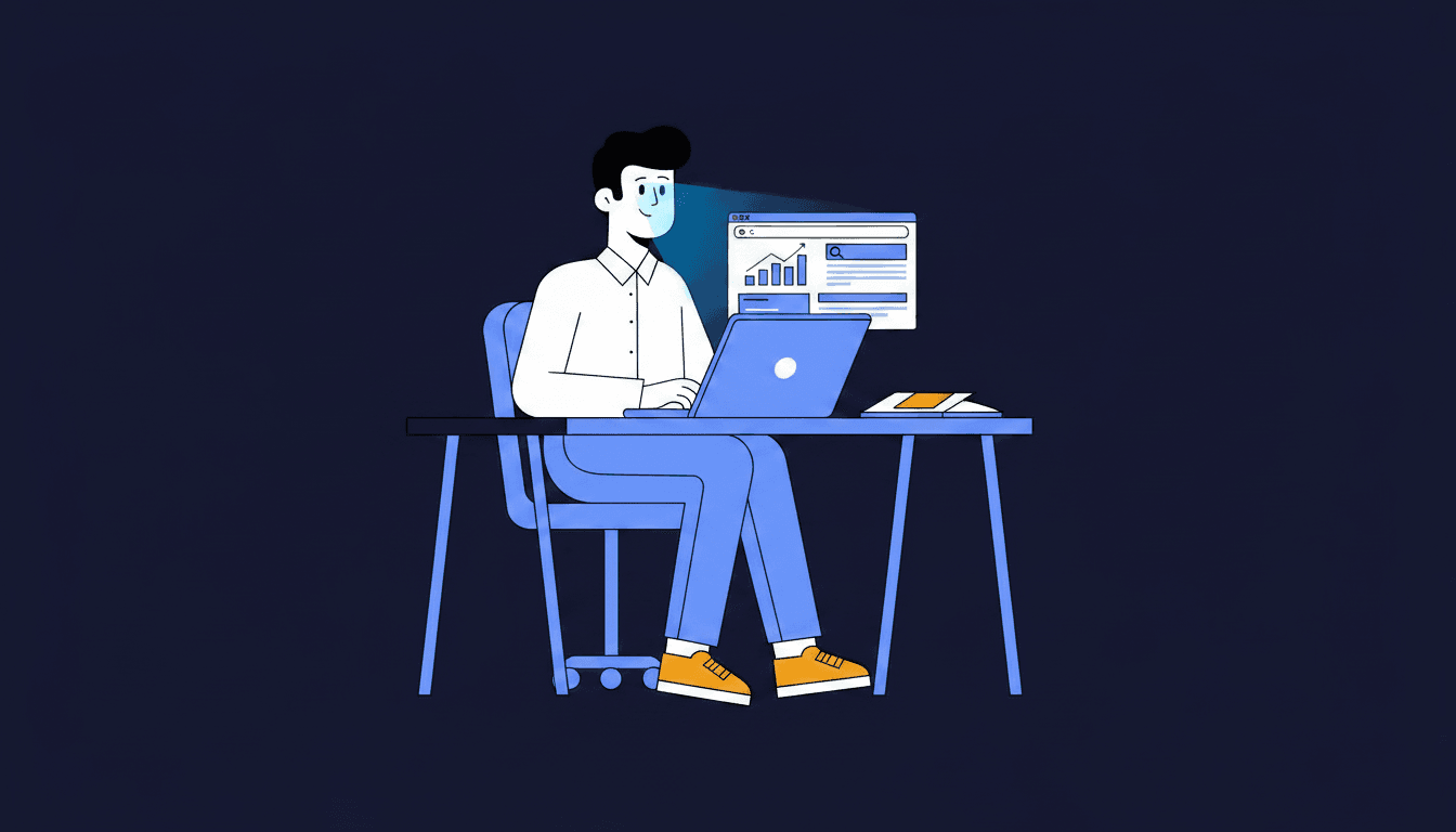 small business owner deciding whether to outsource seo, looking at search performance data on a laptop