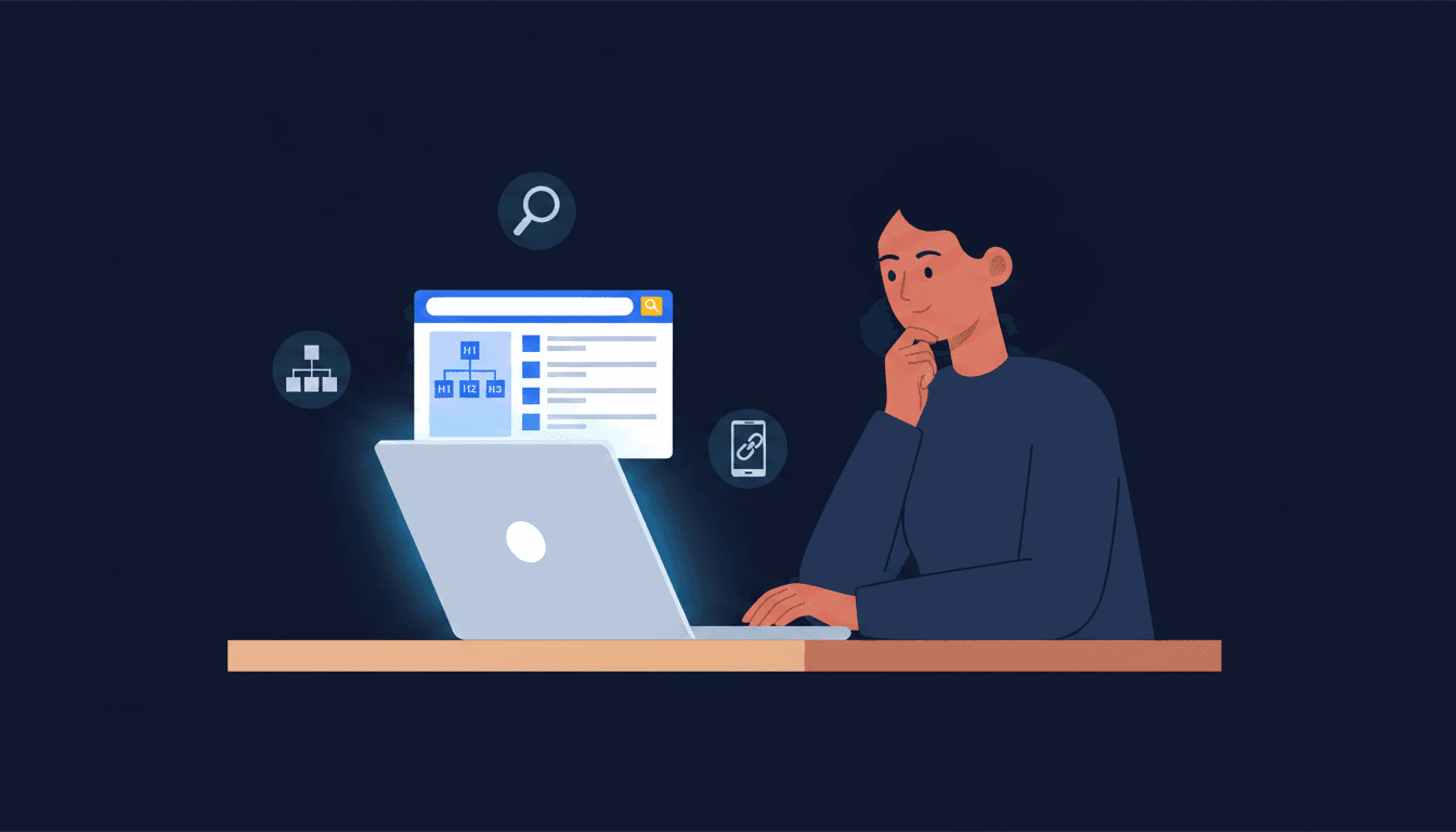 small business owner optimising website content for seo on a laptop