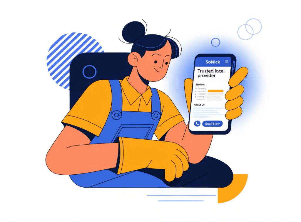 tradesperson reviewing their mobile friendly business website on a smartphone
