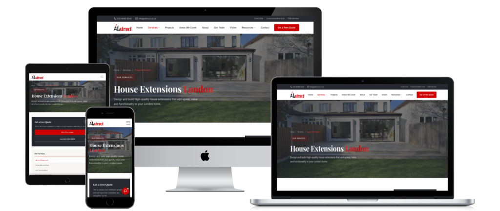 builder's extension service page showing cost, timeline and project photos