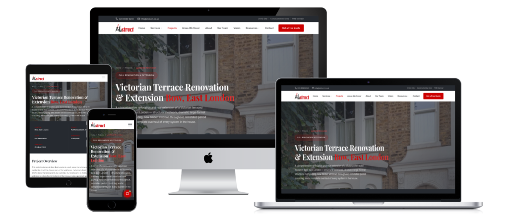 builder's portfolio page showing a completed extension with project details
