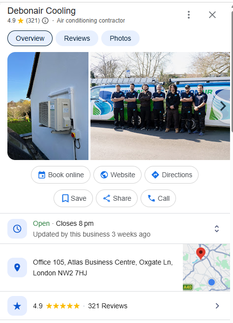 google business profile listing air conditioning installation and servicing as separate services