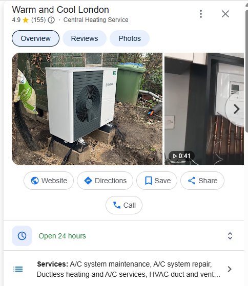 google business profile listing air source heat pump installation as a separate service