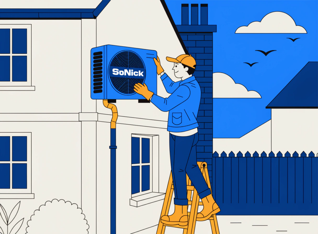 installer fitting an air conditioning unit on an exterior wall (3)