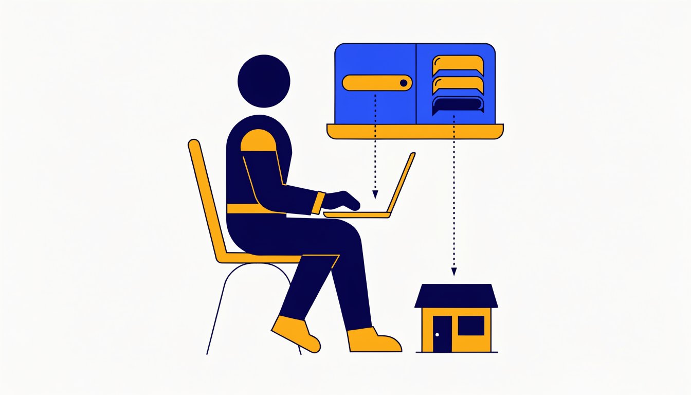 Small business owner looking at a search engine and an AI chat assistant that both point to the same local business